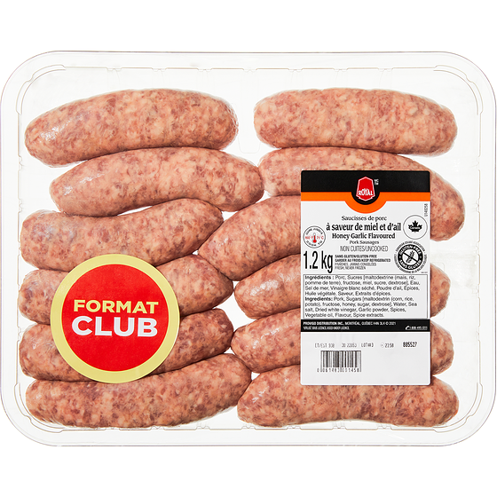 Royal Honey Garlic Flavoured Pork Sausages Club Size 1.1 kg, $0.91/100g