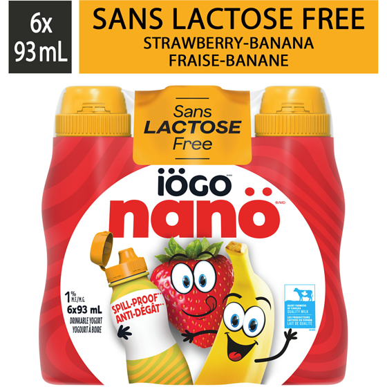 IOGO Nanö Drinkable Strawberry-Banana Lactose-Free Yogurt 1% 6x93.0 ml, $0.72/100g