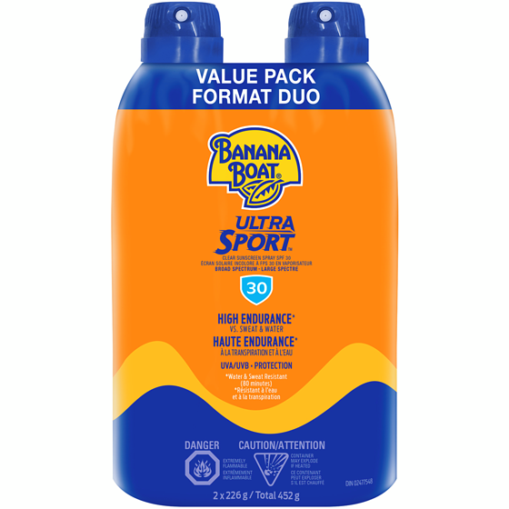 Banana Boat Écran solaire Ultra SportMC à FPS 30 en vaporisateur, emballage duo 226 g, 9,73 $/100g