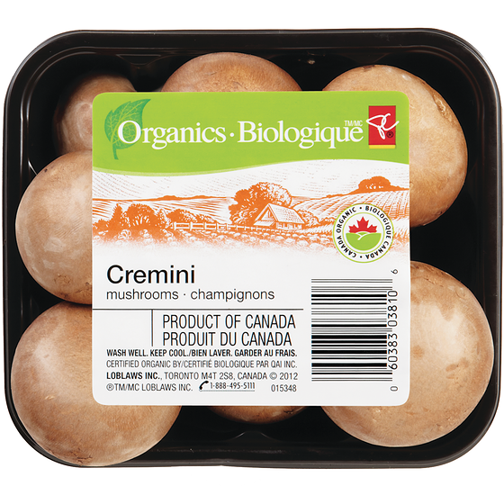 PC Organics Whole Cremini Mushrooms 454 g, $1.43/100g