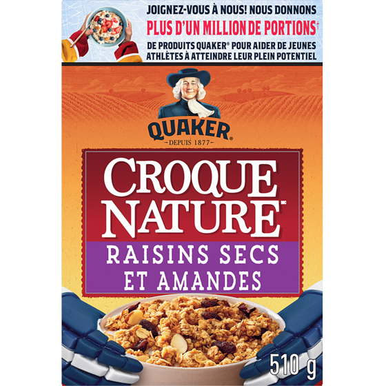 Quaker Céréales granola Raisins secs et amandes 510 g, 0,98 $/100g