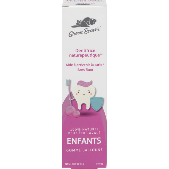 Green Beaver Jr Dentifrice pour enfants, gomme balloune 100 g, 9,99 $/100g