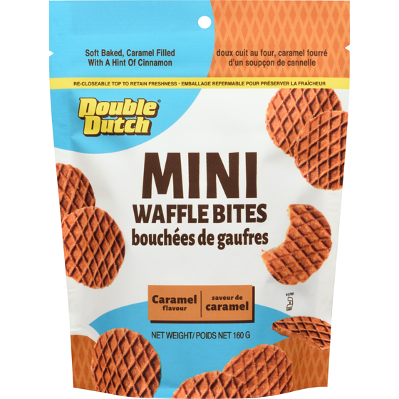 Double Dutch Cookies, Mini Waffle Bites, Caramel Flavour 160 g, $2.18/100g