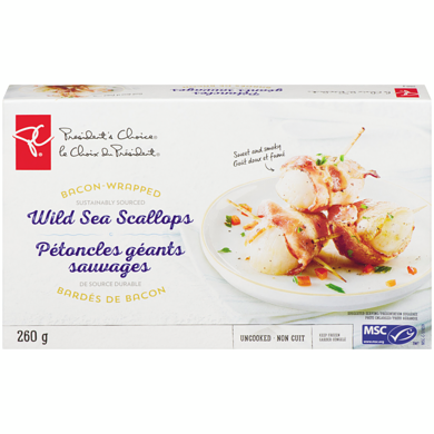 le Choix du Président Pétoncles géants sauvages bardés de bacon 260 g, 5,77 $/100g