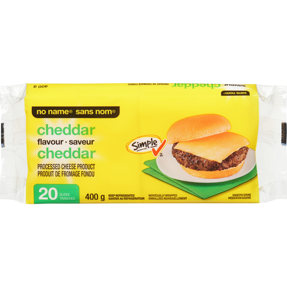 Sans Nom Tranches de produit de fromage fondu à saveur de cheddar 400 g, 1,37 $/100g