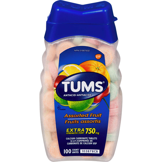 Tums Extra 750 Fruits Assortis 100 ea, 0,06 $/1ch