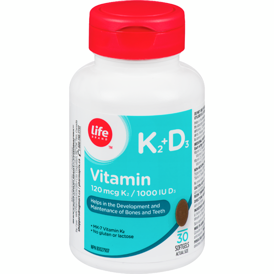 Life Brand Vitamin K2 120 mcg and Vit D3 1000 IU 30 ea, $0.28/1ea