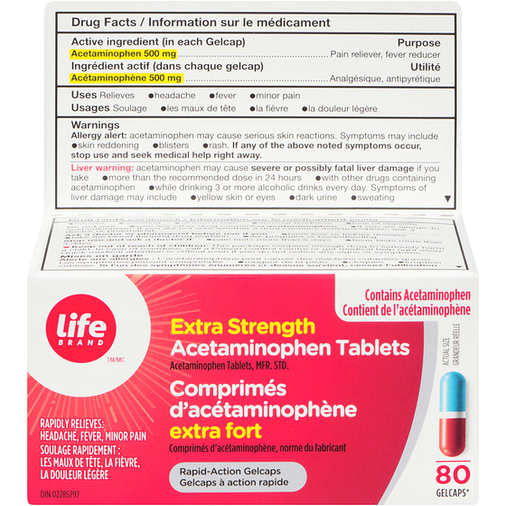 Life Brand Acetaminophen Rapid Action Gel Capsules 80 ea, $0.19/1ea