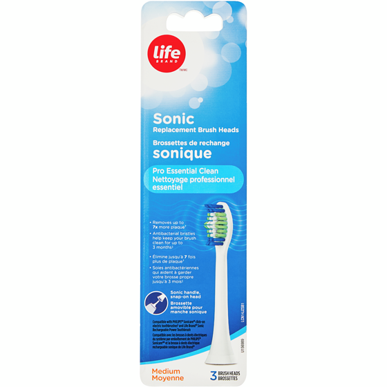 Life Brand Pro Essential Clean Sonic Replacement Brush Heads Medium, 3 Brush Heads 3 ea, $11.33/1ea