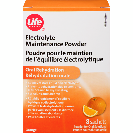 Life Brand Orange Flavour Electrolyte Maintenance Powder 8 ea, $10.99/1ea