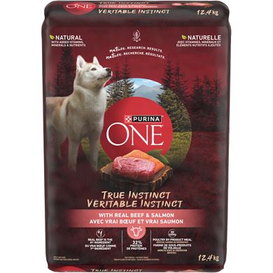 Purina ONE Véritable Instinct Boeuf et Saumon, Nourriture Sèche pour Chiens 12,4 kg 12.4 kg, 0,40 $/100g