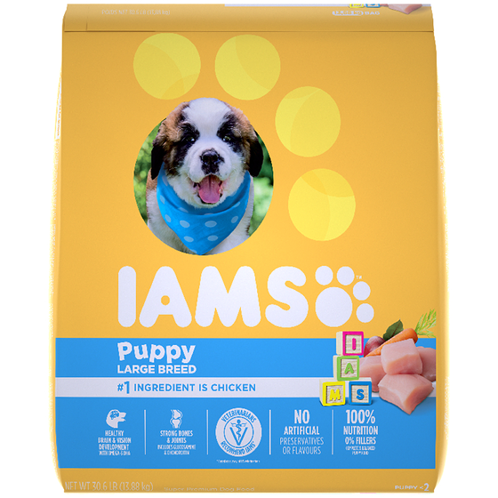 Iams Nourriture sèche pour chiots de grande race recette avec poulet et grains entiers 13.8 kg, 0,45 $/100g