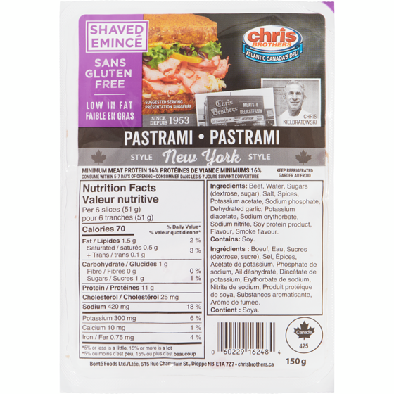 Chris Brothers Shaved Pastrami 150 g, $3.99/100g
