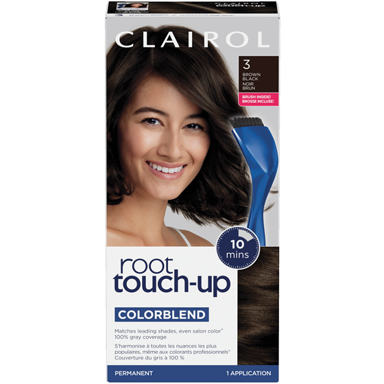 Clairol Root Touch-Up 3 Brown Black, Permanent Hair Colour, Canada's #1 Root Touch Up Brand, 100% gray coverage 1 ea, $8.74/1ea