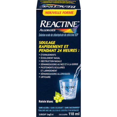 Réactine Sirop REACTINE(R) Allergies, 118 ml 118 ml, 13,55 $/100ml
