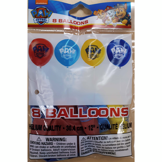 Unique Paw Patrol 12" Latex Balloons, 8ct 8x1.0 ea, $0.44/1ea