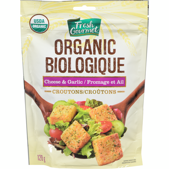 Fresh Gourmet Cheese & Garlic Organic Croutons 128 g, $3.12/100g