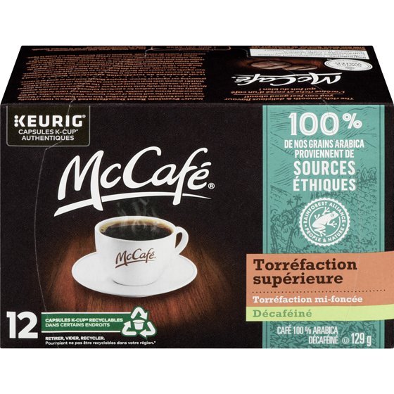 McCafé McCafé Torréfaction Supérieure Moyenne Noire Décaféiné Capsules De Café K-Cup, 12 Unités, Provenant De Sources Éthiques, Pour Les Cafetières Keurig 12 ea, 1,17 $/1ch