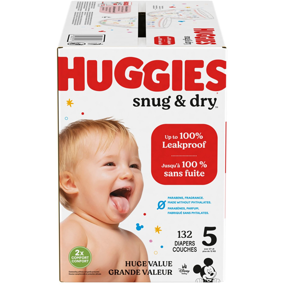Huggies Couches Snug & Dry, taille 5, 132 couches 132 ea, 0,33 $/1ch