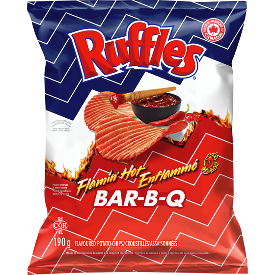 Ruffles Flamin’ Hot Bar-B-Q Flavoured Potato Chips 190 g, $2.78/100g
