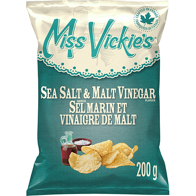 Miss Vickie’s Croustilles cuites à la marmite saveur Sel marin et vinaigre de malt 200 g, 2,75 $/100g