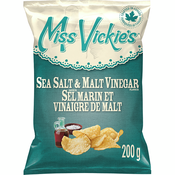 Miss Vickie’s Croustilles cuites à la marmite saveur Sel marin et vinaigre de malt 200 g, 2,50 $/100g