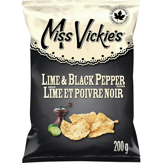 Miss Vickie’s Croustilles cuites à la marmite Saveur Lime et poivre noir 200g 200 g, 2,39 $/100g