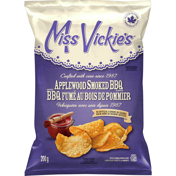 Miss Vickie’s Croustilles cuites à la marmite Saveur BBQ fumé au bois de pommier 200g 200 g, 2,39 $/100g