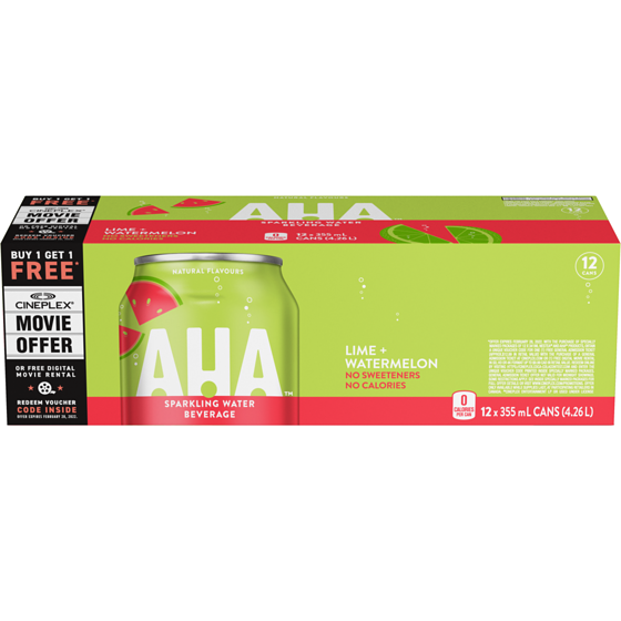 AHA Aha Lime Watermelon Fridge Pack Cans 12x355.0 ml, $0.15/100ml