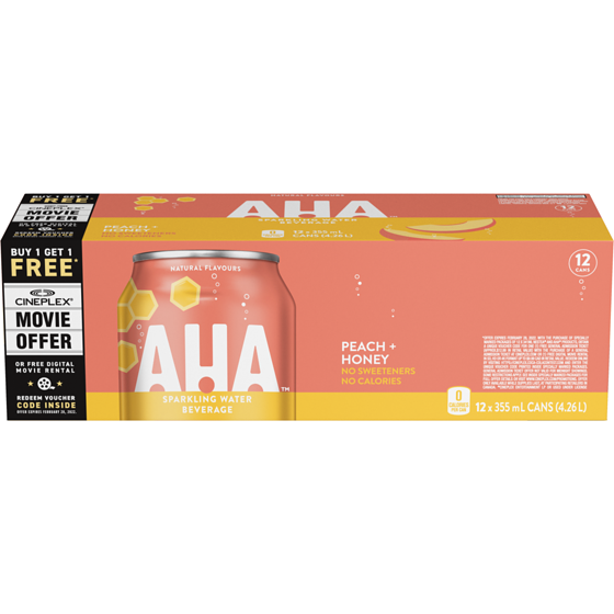 AHA Aha Peach Honey Fridge Pack Cans 12x355.0 ml, $0.15/100ml