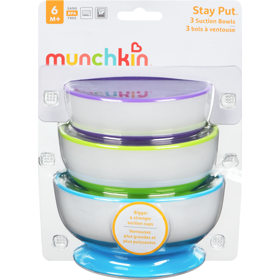 Munchkin Stay Put 3 Suction Bowls 6 m+ 3 ea, $2.91/1ea