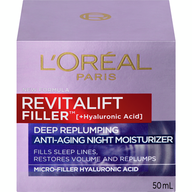 L'Oreal Paris Revitalift Filler Deep Replumping Anti-Aging Night Moisturizer Age 25+ 50 ml, $91.98/100ml