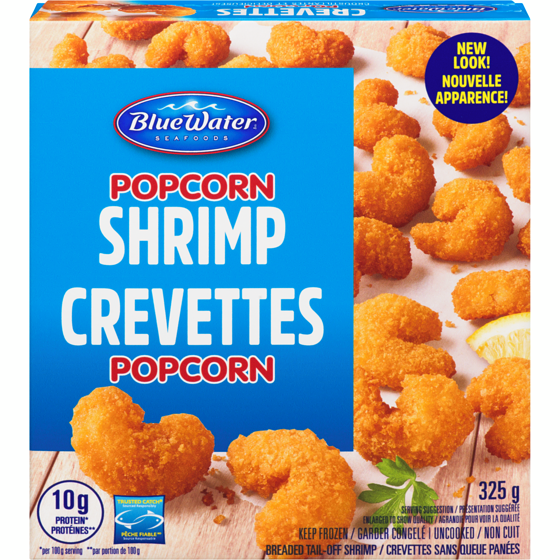 BlueWater Seafoods Popcorn Shrimp 325 g, $2.77/100g