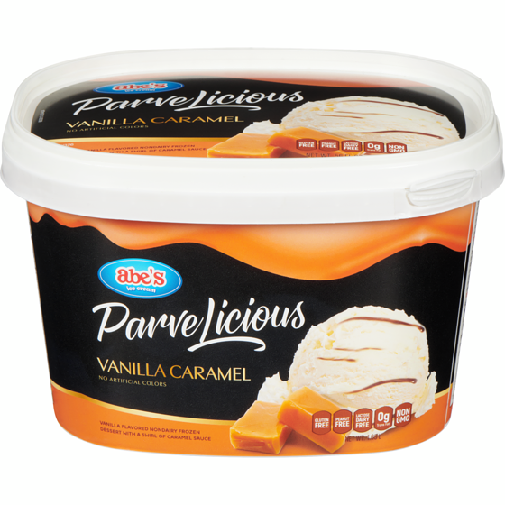 abes Parvelicious Vanilla Flavoured Nondairy Frozen Dessert With A Swirl Of Caramel Sauce Vanilla Caramel 1.65 l, $1.03/100ml
