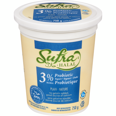 Sufra Halal Yogourt probiotique 3% M.G., nature 750 g, 0,31 $/100g