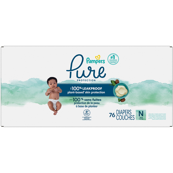 Pampers Couches Pure Protection, taille 0, 76 couches 76 ea, 0,45 $/1ch