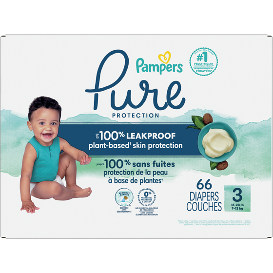 Pampers Couches Pure, taille 3, 66 unités 66 ea, 0,53 $/1ch