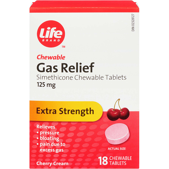 Life Brand Gas Relief Chewable Cherry Flavored Tablets 18 ea, $0.38/1ea