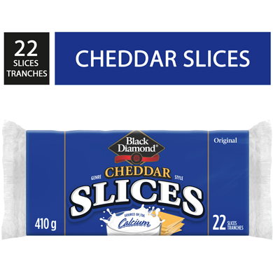Black Diamond Processed cheddar cheese slices, 22 units 410 g, $1.10/100g