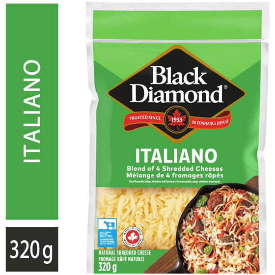 Black Diamond Italiano Shredded Cheese Blend 320 g, $2.34/100g