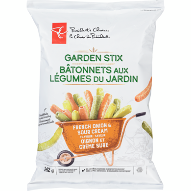 President's Choice French Onion & Sour Cream Garden Stix 142 g, $2.46/100g