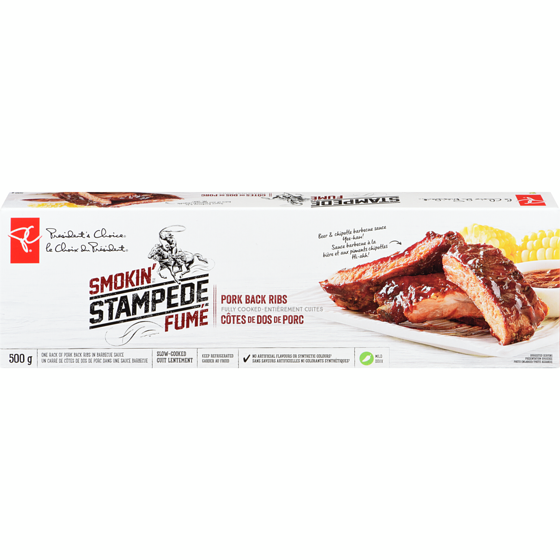 le Choix du Président Côtes de dos de porc Stampede fumé 500 g, 2,80 $/100g