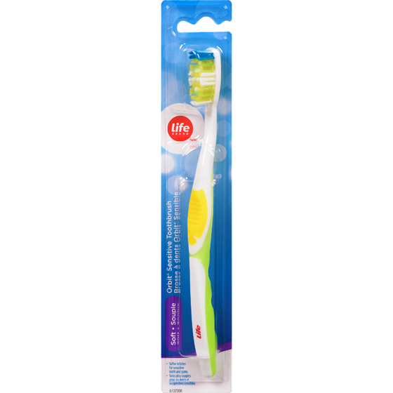 Life Brand Orbit Sensitive Toothbrush, Yellow, Soft 1 ea, $5.49/1ea