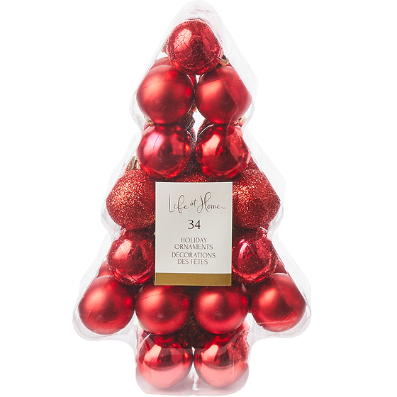 Life at Home 30mm Assorted Tree Boxed Ornaments Ruby 34 count 1 ea, $12.00/1ea