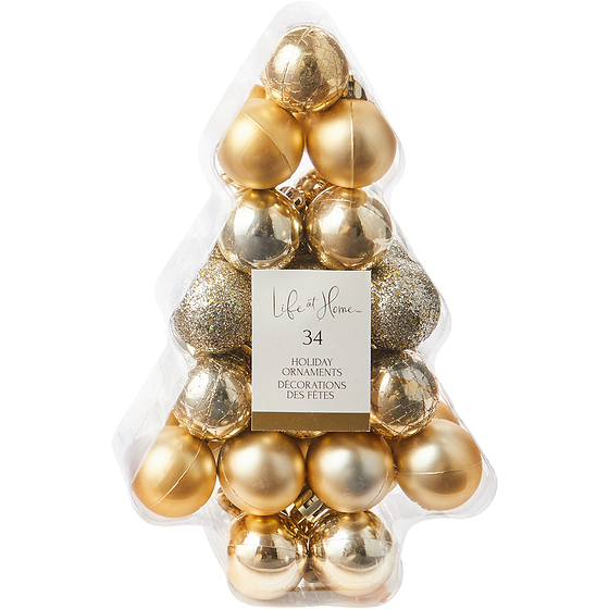 Life at Home 30mm Assorted Tree Boxed Ornaments Gold 34 count 1 ea, $12.00/1ea