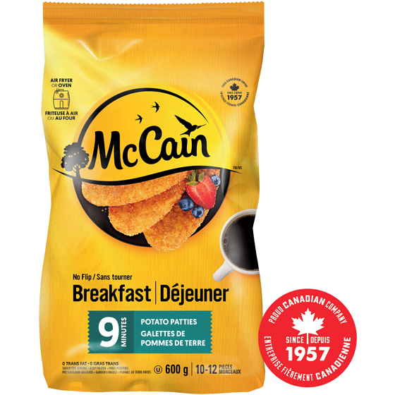McCain 9 Minute No Flip Potato Patties 600 g, $0.92/100g