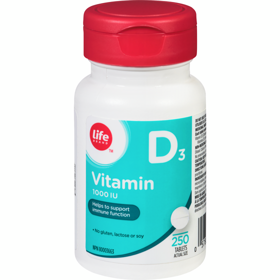 Life Brand Vitamin D3 1000 IU 250 Tablets 250 ea, $0.02/1ea