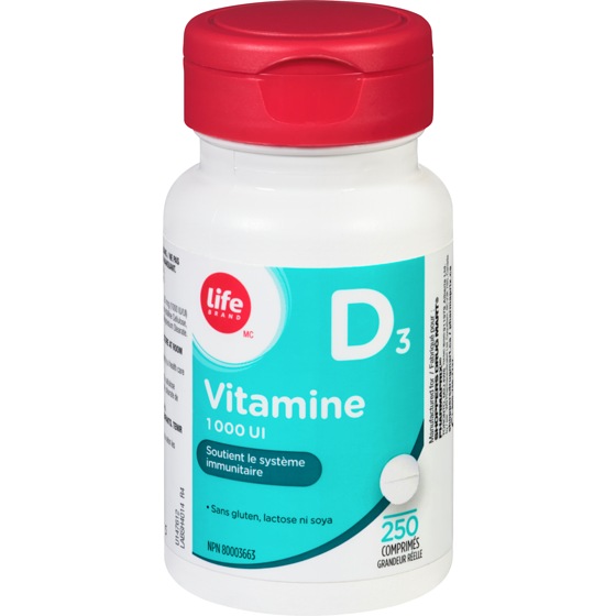 Life Vitamine D3 à 1 000 UI, 250 comprimés 250 ea, 0,03 $/1ch