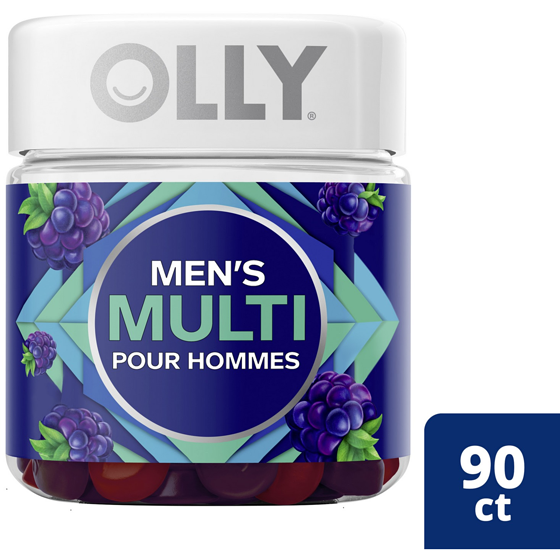 OLLY Men's Multi Gummy Supplement with no artificial flavours and colours Blackberry Blitz 90 ea, $0.22/1ea