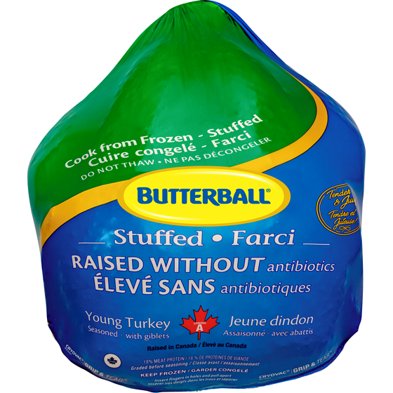 Butterball Butr Dinde Farice 7-9 Kg surgelée 8 kg, 0,96 $/100g